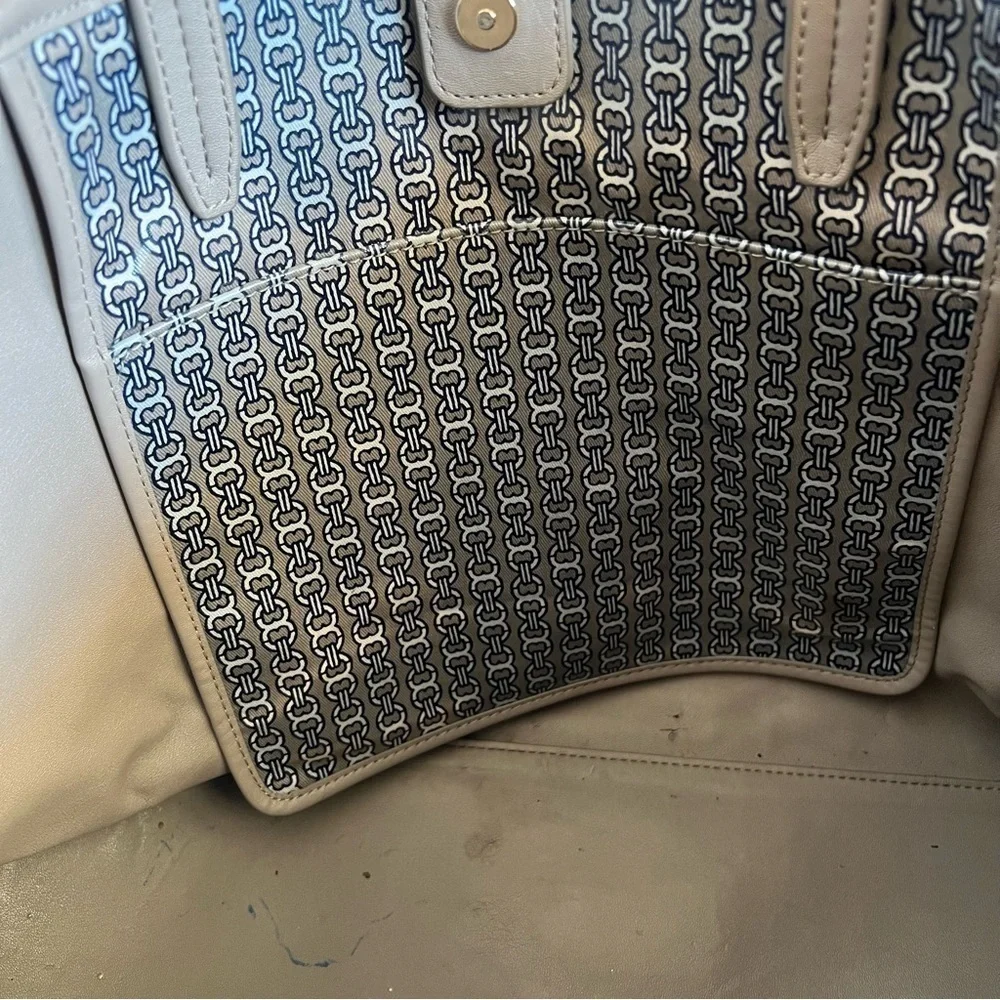 Tory Burch Taupe/Navy Printed Tote